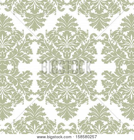 Vintage Imperial Baroque ornament pattern. Vector damask decor. Royal Victorian texture for wallpapers, textile, fabric. Green lint color