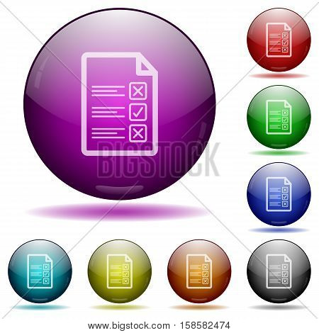 Questionnaire document color glass sphere buttons with shadows.