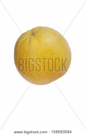 Valencia orange (Citrus x sinensis Valencia). Hybrid between Citrus maxima (Pomelo) and Citrus reticulata (Mandarin). Image of single fruit isolated on white background