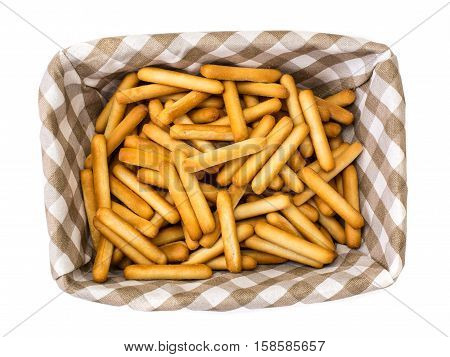 Crispy bread sticks with salt and spices. Studio Photo