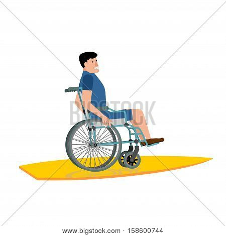 Disabled Surfer. Wheelchair On Surfboard On White Background