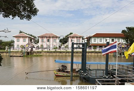 AYUTTHAYA, THAILAND - November 4, 2016: View of the Chao Phraya River in the Bang Pa-in region Thailand