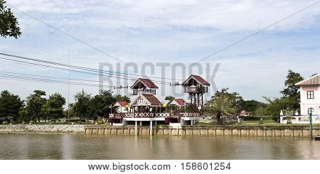 AYUTTHAYA, THAILAND - November 4, 2016: View of the Chao Phraya River in the Bang Pa-in region Thailand