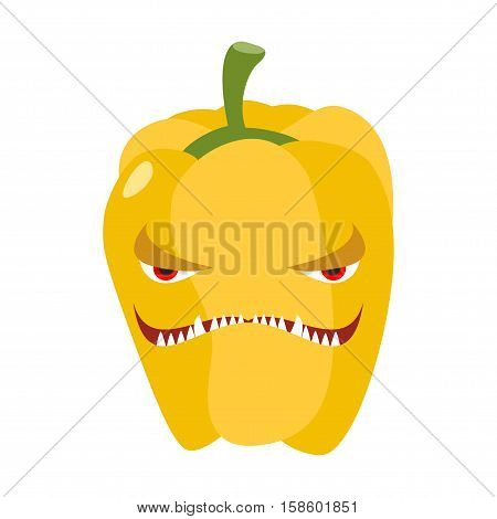 Angry Sweet Pepper. Aggressive Yellow Vegetable. Dangerous Fruit
