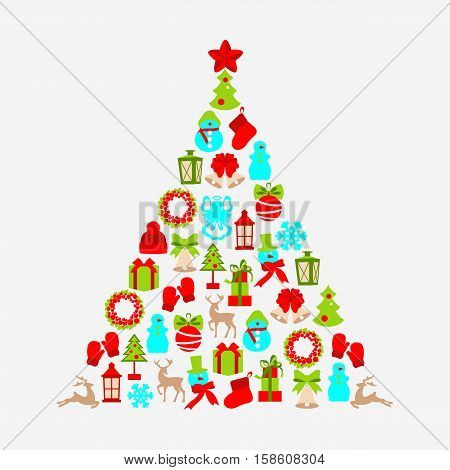 Stock vector illustration tree of winter and Christmas objects