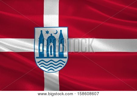Flag of Svendborg in Southern Denmark Region. 3d illustration