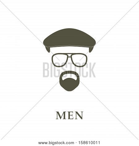 Avatar head man on ivy cap glasses and goatee. Vector illustrator.