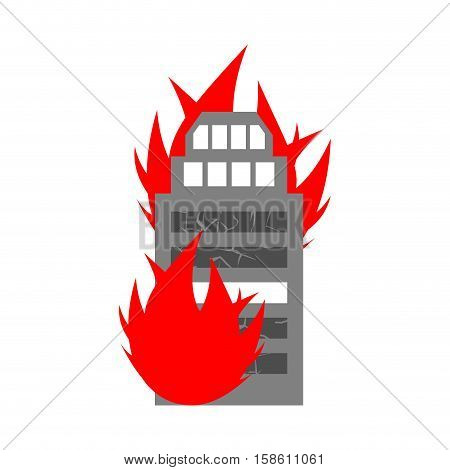 Arson Home. Fire In Building. Flames From Office Windows. Burn Facility. Spontaneous Disaster. Apoca