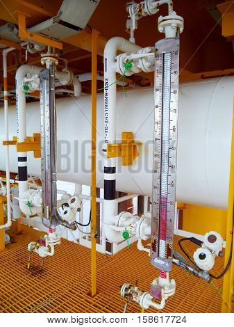 Level transmitter or level gauge for monitor liquid level in the system.
