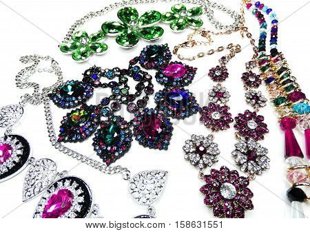 jewelry as fashion background necklace with bright crystals set