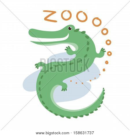 Cute Vector Zoo Animal. Kawaii eyes and style. Doodle illustration. Crocodile.