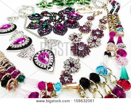jewelry as fashion background necklace with bright crystals set