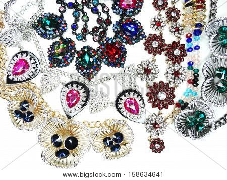 jewelry as fashion background necklace with bright crystals set