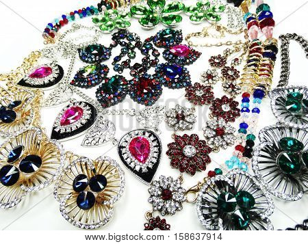 jewelry as fashion background necklace with bright crystals set