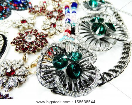 jewelry as fashion background necklace with bright crystals set