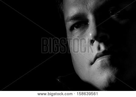 Portrait of young man black and white