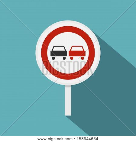 No overtaking road traffic sign icon. Flat illustration of no overtaking road traffic sign vector icon for web isolated on baby blue background