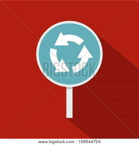 Blue round road sign with arrows icon. Flat illustration of round road sign with arrows vector icon for web isolated on rufous background