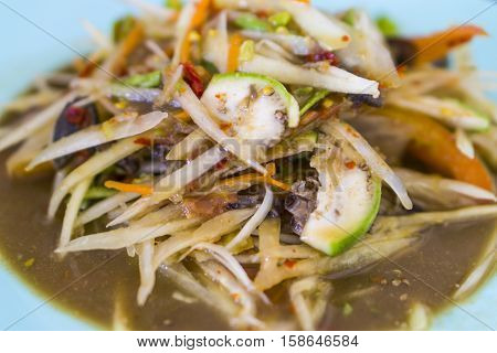 Thai food, papaya salad(Som tum) close up