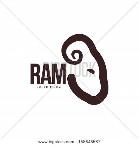 Ram, sheep, lamb head graphic logo template, vector illustration on white background. Side view black and white sheep, lamb, ram head for business, farm, wool products logo design