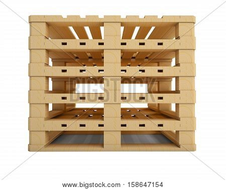 New wooden pallets isolated on white. 3D illustration