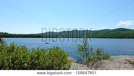 Sunny day by a lake, Estrie, Quebec, Canada