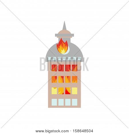 Fire In Building. Flames From Office Windows. Arson Home. Burn Facility. Spontaneous Disaster. Apoca