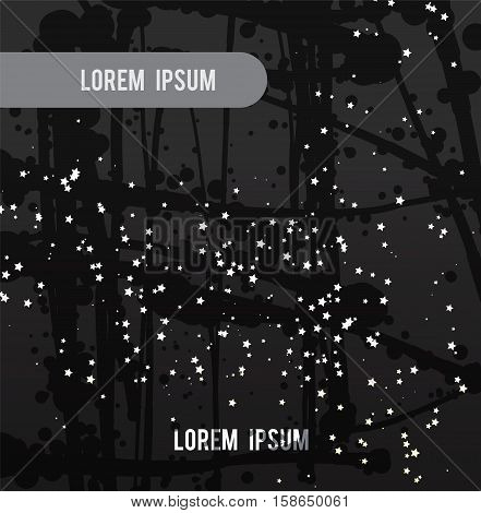 Abstract background texture illustration. Grayscale pattern backdrop. Star white splatter on dark. Vector illustration.