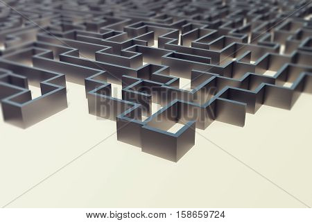 3d illustration cocrete labyrinth, complex problem solving concept.