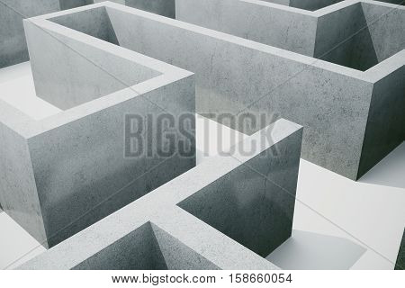 3d illustration cocrete labyrinth, complex problem solving concept.