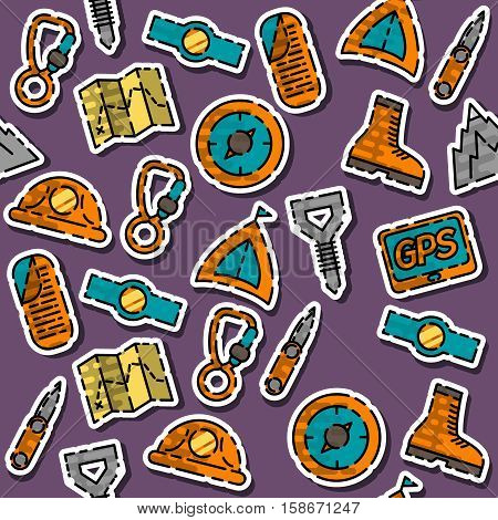 Colored mountaineering pattern - creative vector background. Different colors variations. Mountaineering concept layout.
