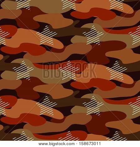 Khaki rufous camouflage with line stars seamless vector pattern. Army uniform brown patchy pattern.