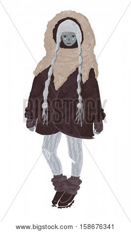 young woman in coat, scarf,  leggings and tights in winter