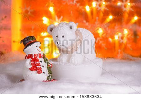 Snowman With Polar Bear, Happy New Year 2017, Christmas