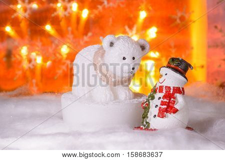 Snowman With Polar Bear, Happy New Year 2017, Christmas