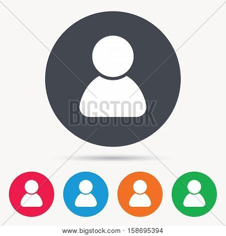 User icon. Human person symbol. Avatar login sign. Colored circle buttons with flat web icon. Vector