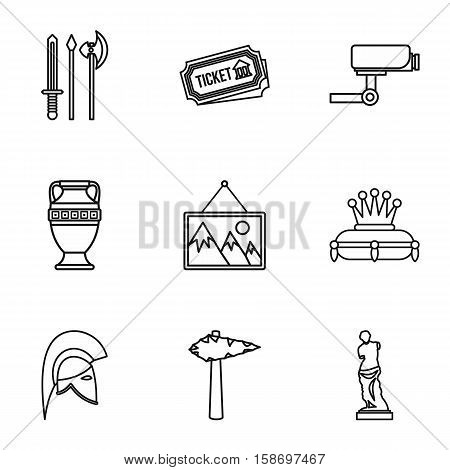 Stay in museum icons set. Outline illustration of 9 stay in museum vector icons for web