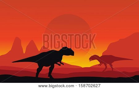 On the desert mapusaurus scenery vector illustration