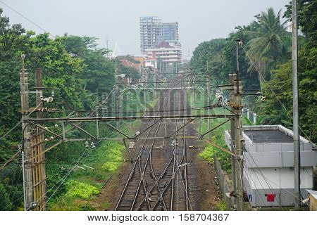railway after rain in depok indonesia photo