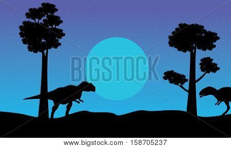 At the night mapusaurus scenery of silhouettes illustration