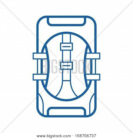 Large hiking backpack in thin line design. Tourist rucksack. Trekking backpack outline vector illustration. Hiking bag icon.