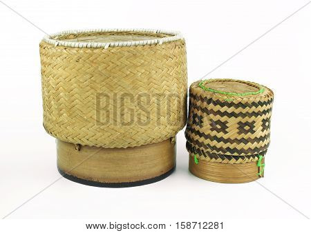 Wicker rice or Kratip or sticky rice isolated on white background