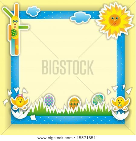 Easter design with cute banny and text, hand drawn illustration