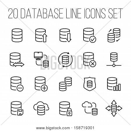 Set of database icons in modern thin line style. High quality black outline backup symbols for web site design and mobile apps. Simple linear data transfer pictograms on a white background.