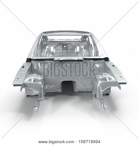Front view Carcass af a sedan car on white background. 3D illustration