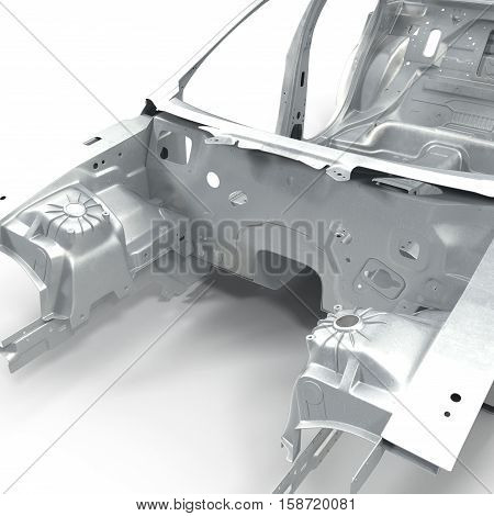 Carcass af a sedan car on white background. 3D illustration