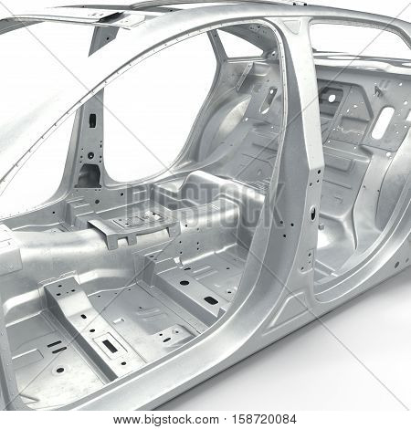 Carcass af a sedan car on white background. 3D illustration