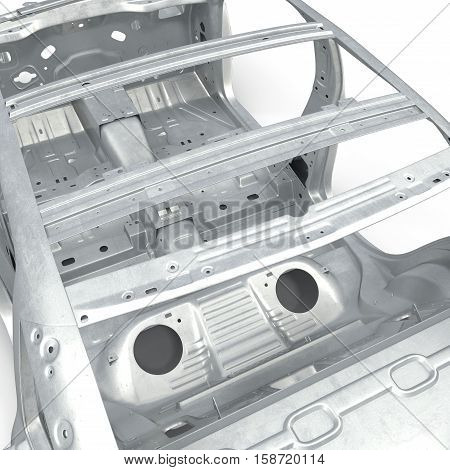 Skeleton of a car on white background. 3D illustration