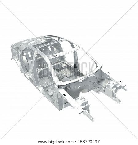 Skeleton of a car on white background. 3D illustration