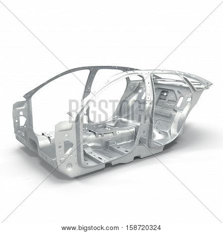 Skeleton of a car on white background. 3D illustration